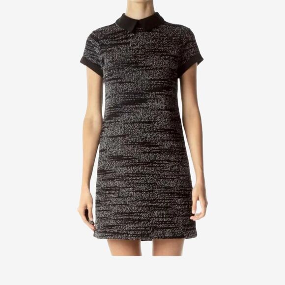 Maison Jules Textured Knit Shift Dress Black White Peter Pan Collar Small - Picture 4 of 12